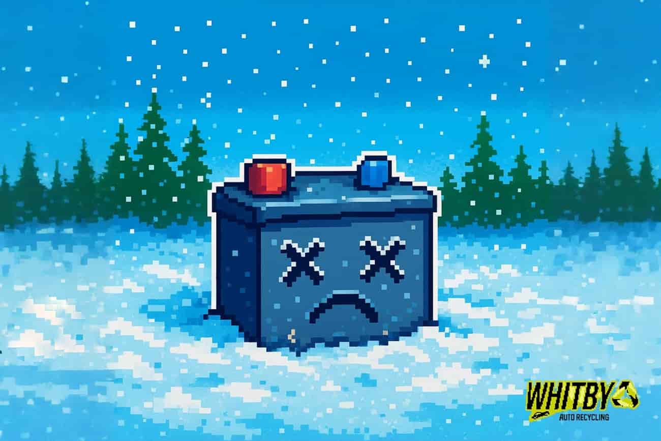 how-to-boost-a-car-dead-battery a car battery in 8-bit style that has unfortunately died due to the cold. An image as part of our process in boosting car batteries for Canadians.